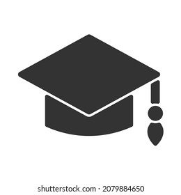 Mortar Board or Graduation Cap. Vector illustration. Black icon on white background