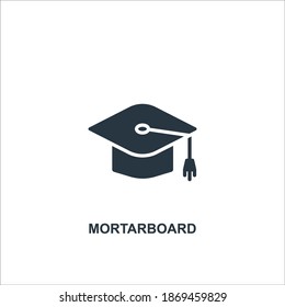Mortar board icon created with glyph style for web or sign black icon on white background.