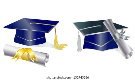 Mortar boards stylized with certificates