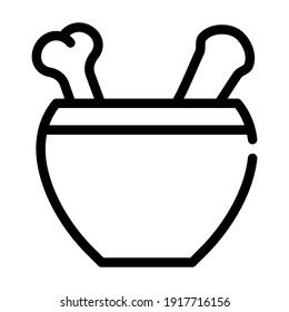 mortar with bone line icon vector. mortar with bone sign. isolated contour symbol black illustration