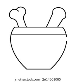 mortar with bone line icon vector. mortar with bone sign. isolated contour symbol black illustration