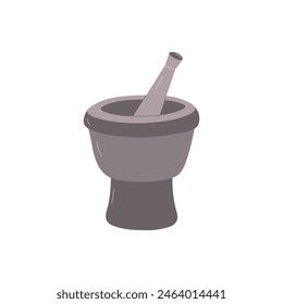 Mortar bowl with pestle. Grinder bowl. Kitchen tool. Simple vector hand drawn illustration, isolated on white background.