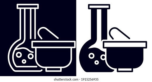 Mortar bowl and Tube Test Laboratory outline and solid icon clipart Premium Illustration Vector