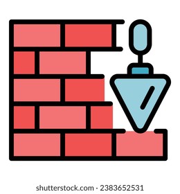 Mortar brick wall icon outline vector. Worker builder. Stone site color flat