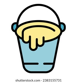 Mortar bucket icon outline vector. Wall brick. Build worker color flat