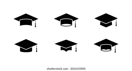 mortar cap, graduate hat icon. student university grad. academy graduation head board.  