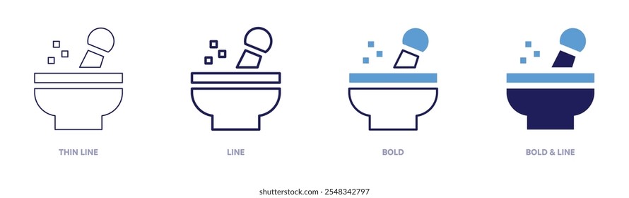 Mortar cooking icon in 4 different styles. Thin Line, Line, Bold, and Bold Line. Duotone style. Editable stroke.