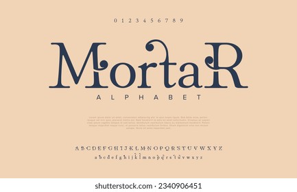Mortar creative vintage alphabet font. Digital abstract moslem, futuristic, fashion, sport, minimal technology typography. Simple numeric vector illustration