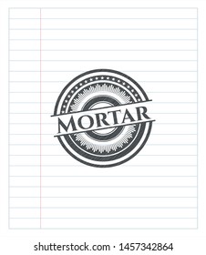 Mortar emblem drawn in pencil. Vector Illustration. Detailed.