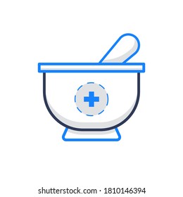 mortar, flat blue outline icon 