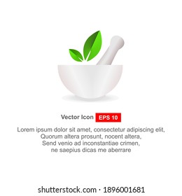 Mortar with herbs isolated illustration on white background