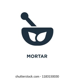 Mortar icon. Black filled vector illustration. Mortar symbol on white background. Can be used in web and mobile.