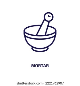 mortar icon from kitchen collection. Thin linear mortar, herbal, therapy outline icon isolated on white background. Line vector mortar sign, symbol for web and mobile