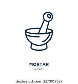 mortar icon from kitchen collection. Thin linear mortar, college, study outline icon isolated on white background. Line vector mortar sign, symbol for web and mobile