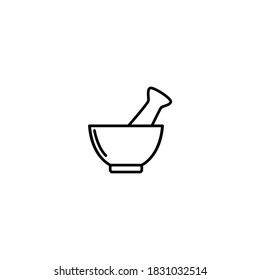 Mortar icon. Kitchen and utensil icon. Simple, flat, black, outline.
