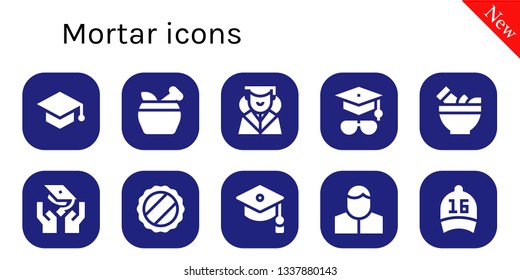 mortar icon set. 10 filled mortar icons.  Simple modern icons about  - Mortarboard, Mortar, Graduation, Cap, Pharmacist