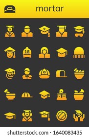 mortar icon set. 26 filled mortar icons.  Simple modern icons such as: Graduation, Cap, Pharmacist, Mortarboard, Graduate, Graduated, Mortar, Graduates