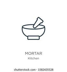 Mortar icon. Thin linear mortar outline icon isolated on white background from kitchen collection. Line vector sign, symbol for web and mobile