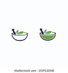 mortar and leaf organic medical vector logo design