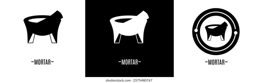 Mortar logo set. Collection of black and white logos. Stock vector.