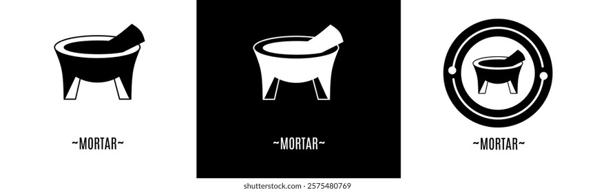 Mortar logo set. Collection of black and white logos. Stock vector.