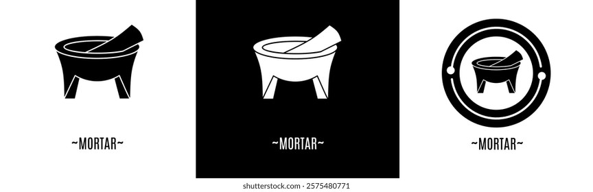 Mortar logo set. Collection of black and white logos. Stock vector.