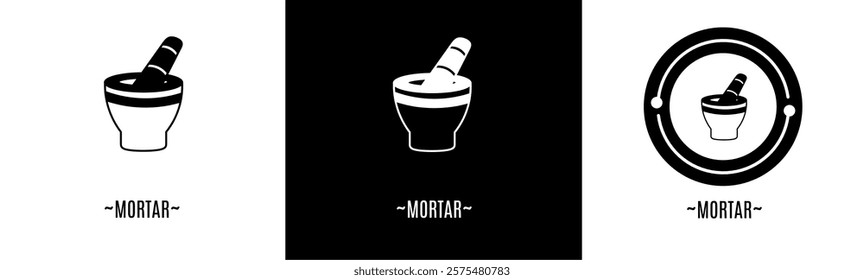 Mortar logo set. Collection of black and white logos. Stock vector.