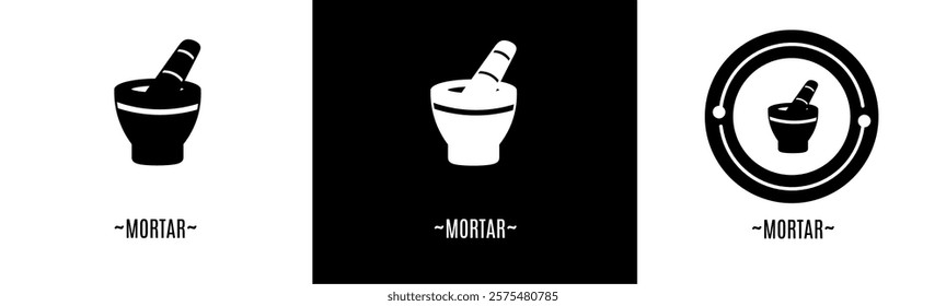 Mortar logo set. Collection of black and white logos. Stock vector.