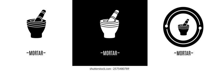 Mortar logo set. Collection of black and white logos. Stock vector.