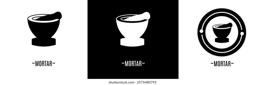 Mortar logo set. Collection of black and white logos. Stock vector.