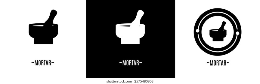 Mortar logo set. Collection of black and white logos. Stock vector.
