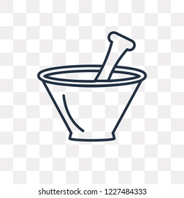 Mortar with mace vector outline icon isolated on transparent background, high quality linear Mortar with mace transparency concept can be used web and mobile