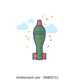 Mortar missile icon in outlined flat color style. Vector illustration.