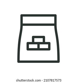 Icono aislado de la bolsa de mezcla de mortero, icono de mezcla de albañilería de ladrillo, icono del vector de bolsa de cemento con trazo editable