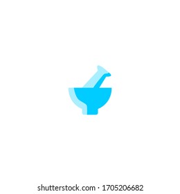 Mörtel- und Pastellsymbol. einfach, flach, blau. Gesundheits- und Medizinsymbol. Ausrüstung.