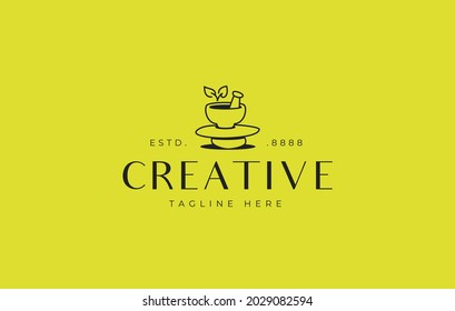 Mortar Pestle Balancing Rock Logo Design Template. Balanced stacked stone traditional medicine design. Creative Vector Icon Design Concept.