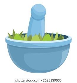 Argamassa e pilão estão sendo usados para esmagar ervas frescas, destacando o processo de criação de remédios naturais e práticas de medicina tradicional