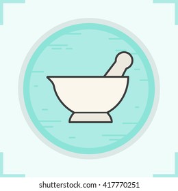 Mortar and pestle color icon. Alternative herbal medicine. Naturopathy. Apothecary. Vector isolated illustration