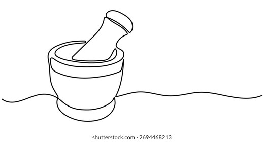 Mortar and Pestle continuous one line drawing minimalism design, Simple illustration of traditional mortar outline art vector illustration.