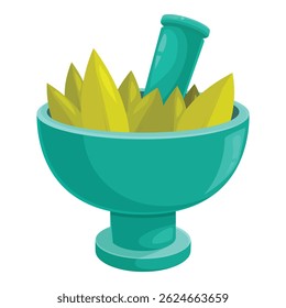 Almofariz e folhas de esmagamento de pilão para preparação de medicina natural