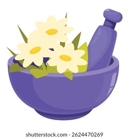 Almofariz e pilão esmagando ervas medicinais para tratamentos de medicina alternativa
