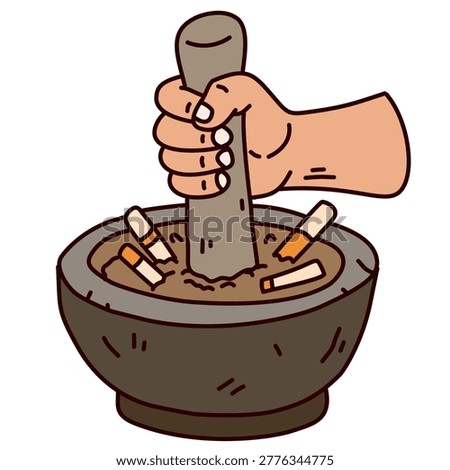 Mortar and pestle destroying many harmful cigarettes
