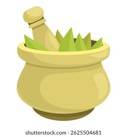 Mortel en stamper gevuld met verse kruiden, klaar voor het malen en het creëren van natuurlijke remedies
