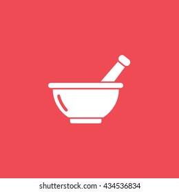 Mortar Pestle Flat Icon On Red Background