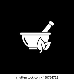 Mortar Pestle Flat Icon On Black Background