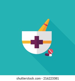 mortar and pestle Flat style Icon with long shadows