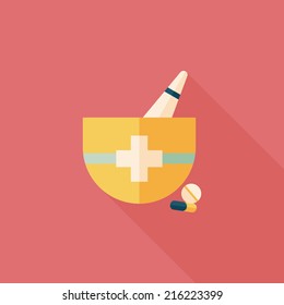 mortar and pestle Flat style Icon with long shadows