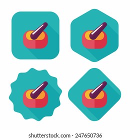 mortar and pestle Flat style Icon with long shadows