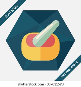 mortar and pestle Flat style Icon with long shadows