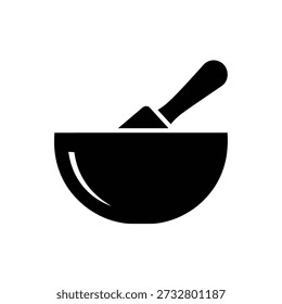 Mortar and pestle grinding herbs vector illustration flat design kitchen tool